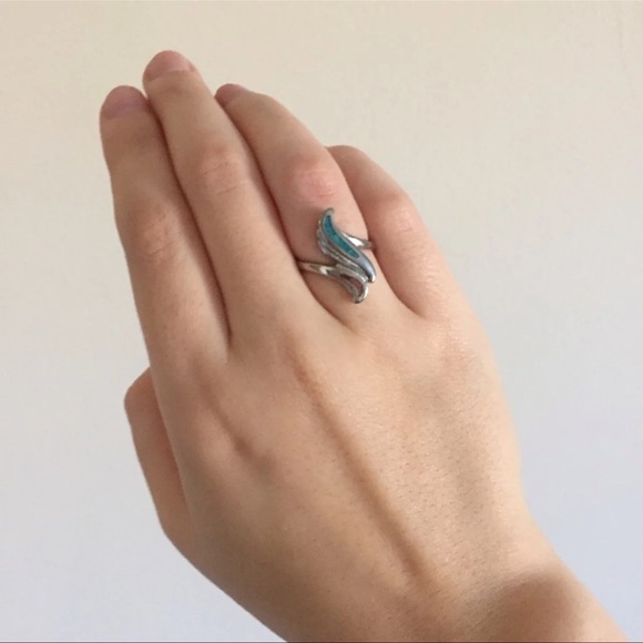 Vintage Turquoise Coral Stone Swirl Statement Ring - Picture 2 of 5